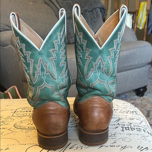 Justin Women's Bent Rail Kennedy Western Boots Size 10C Turquoise Green & Brown - Picture 8 of 15